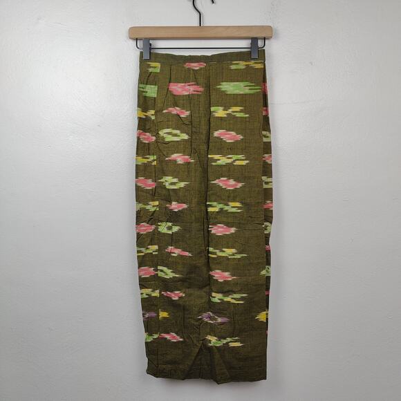 Vintage Unbranded Skirt Size XS Olive Green Tribal Geometric Southwestern Print - Picture 1 of 5
